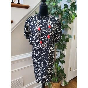 WHO WHAT WEAR Black White Speckled Short Puff Sleeve Knee Length Dress Size XL